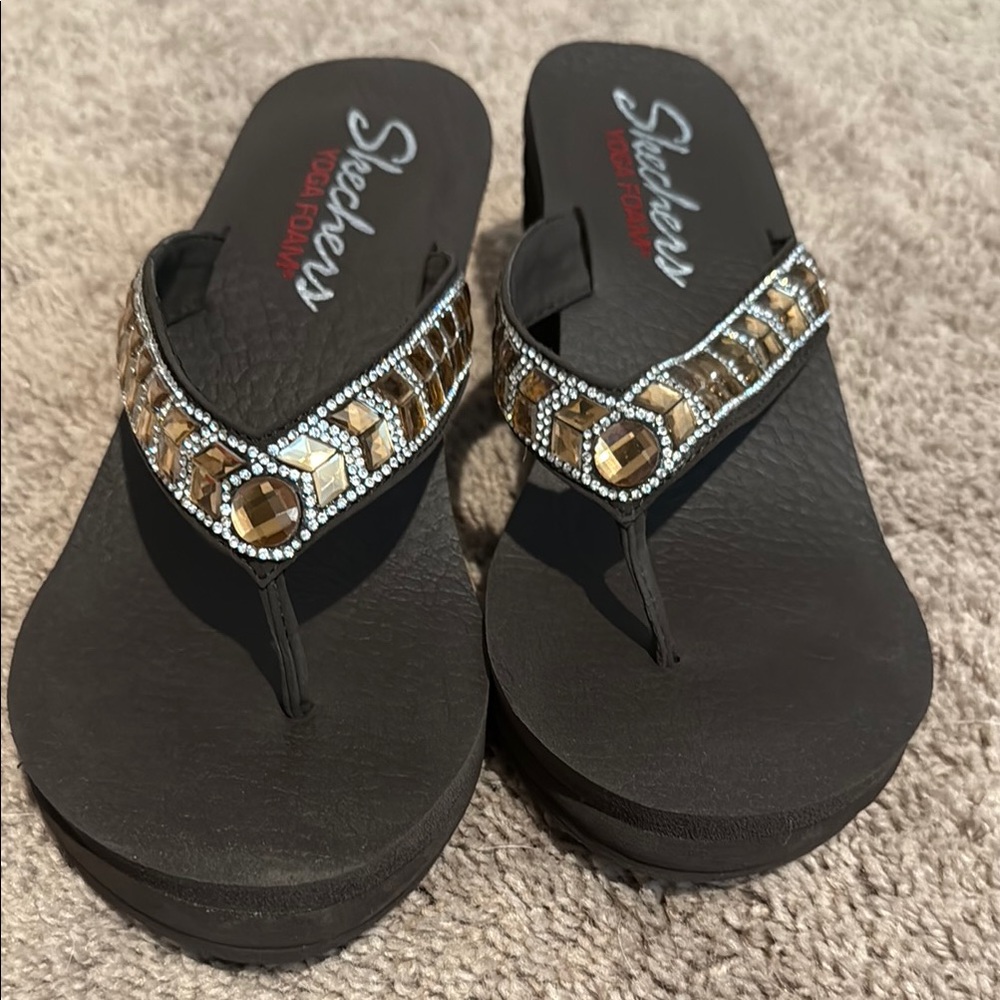 Skechers Black and Gold Sandals with Elegant Straps